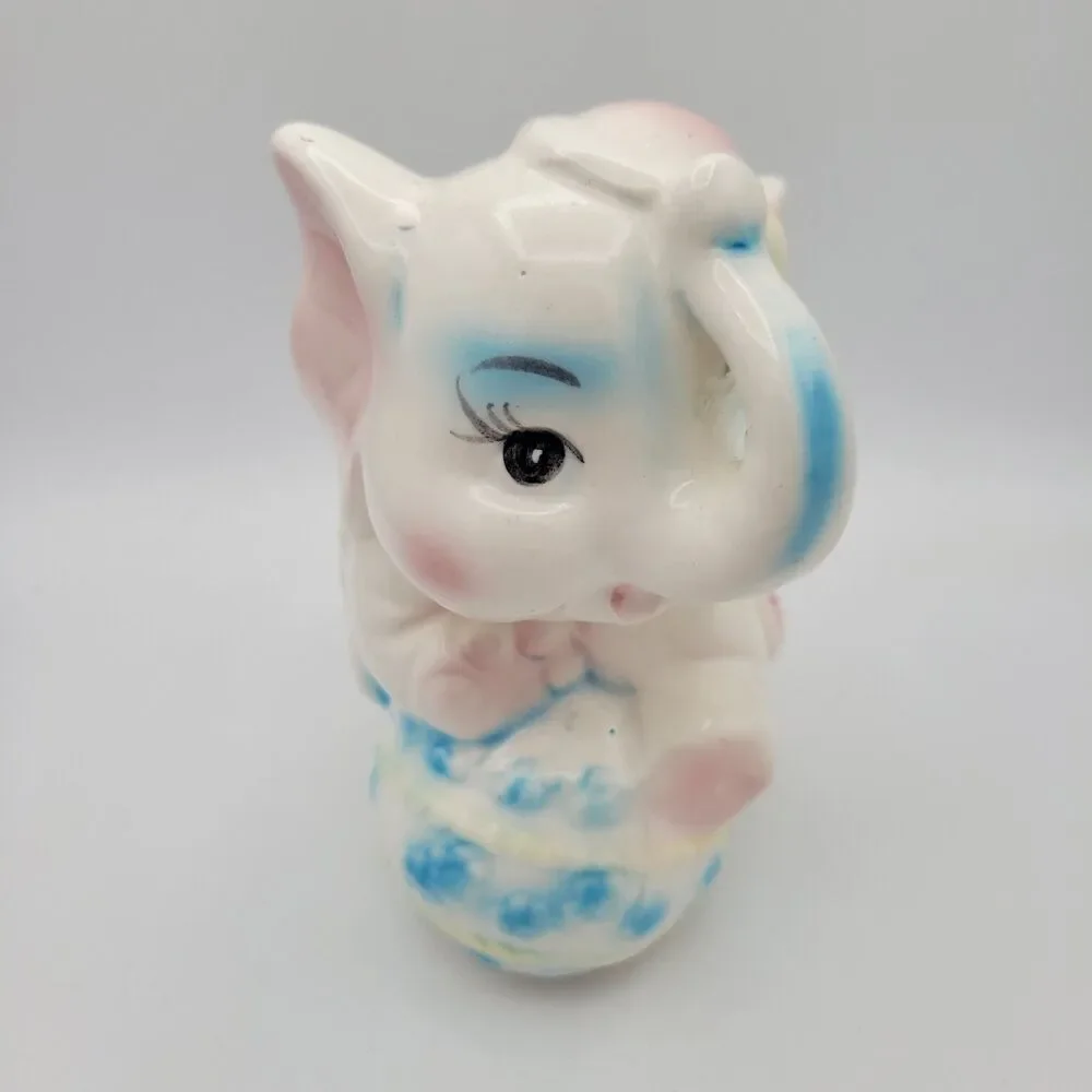 Vintage Pastel Elephant Planter Ceramic Nursery Decor